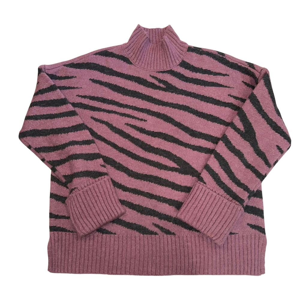 Marlea Purple Gray Tiger Stripe Turtleneck Sweater Size L Oversized Y2K Cozy